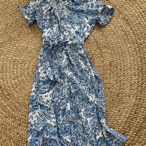 Sezane Blue and White Midi Dress